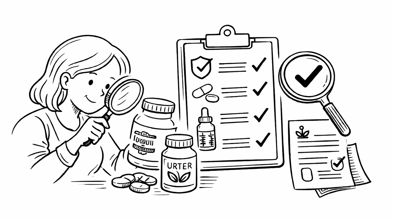 Kvinde undersøger kosttilskud